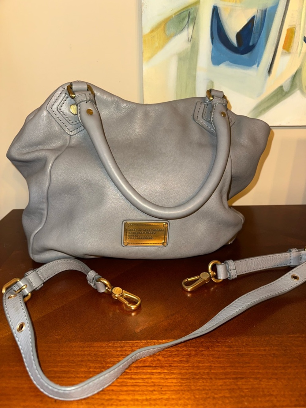 Marc by Marc Jacobs Light Gray Leather Shoulder Bag with Gold Hardware